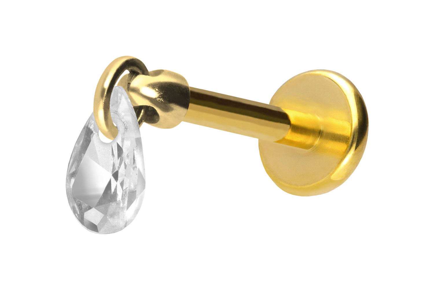 Titan Labret Piercing mit Push Fit KRISTALLTROPFEN